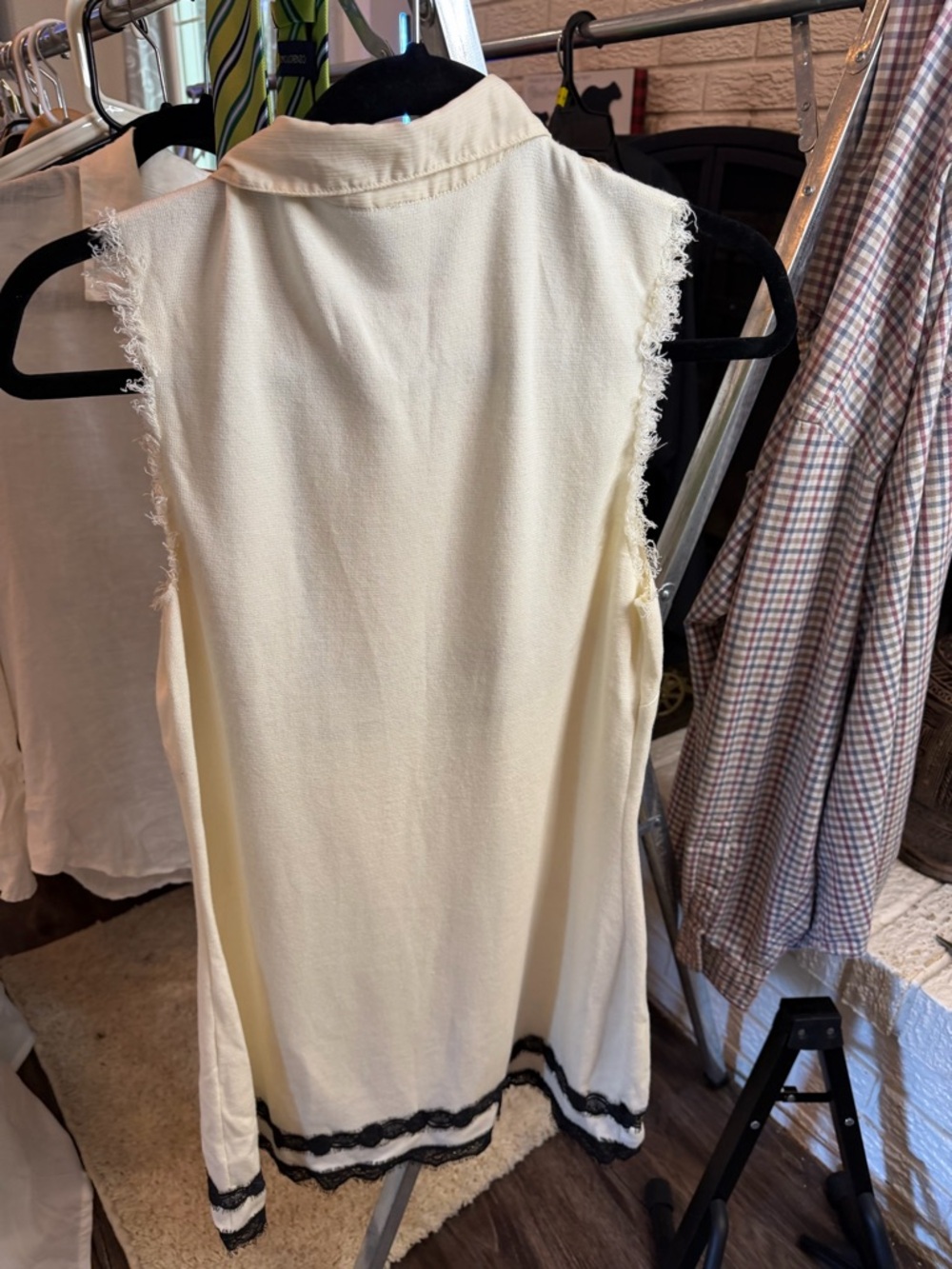 Free People Cream Boho Mini Dress Lace Trim Bib Front Tie Waist Size M - Picture 7 of 10